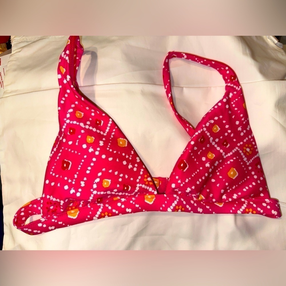Women’s pink printer boho triangle bikini top summer swim beach vacation